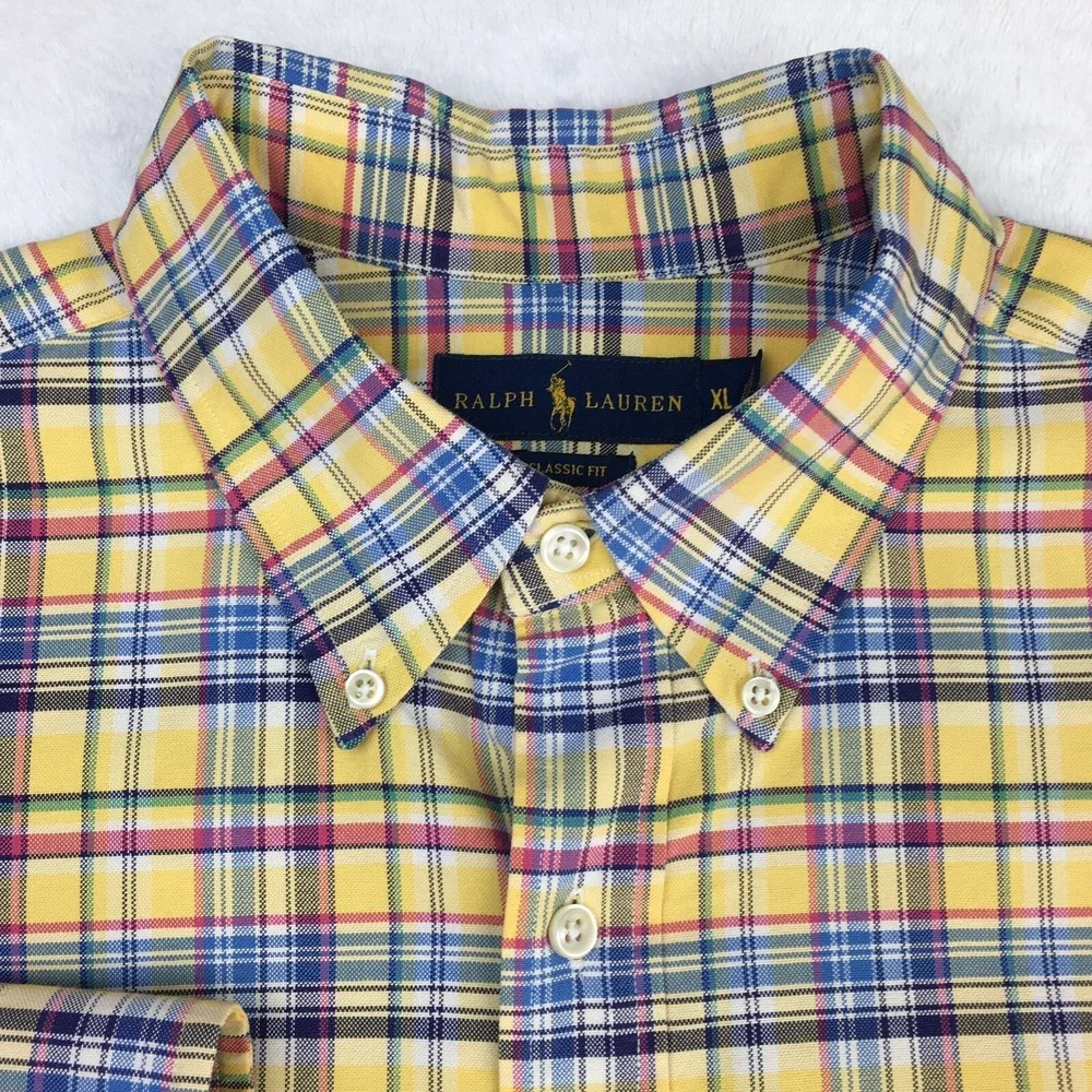 Ralph Lauren Shirt Mens XL Yellow Plaid Classic Fit Embroidered Long Sleeves - Picture 3 of 10